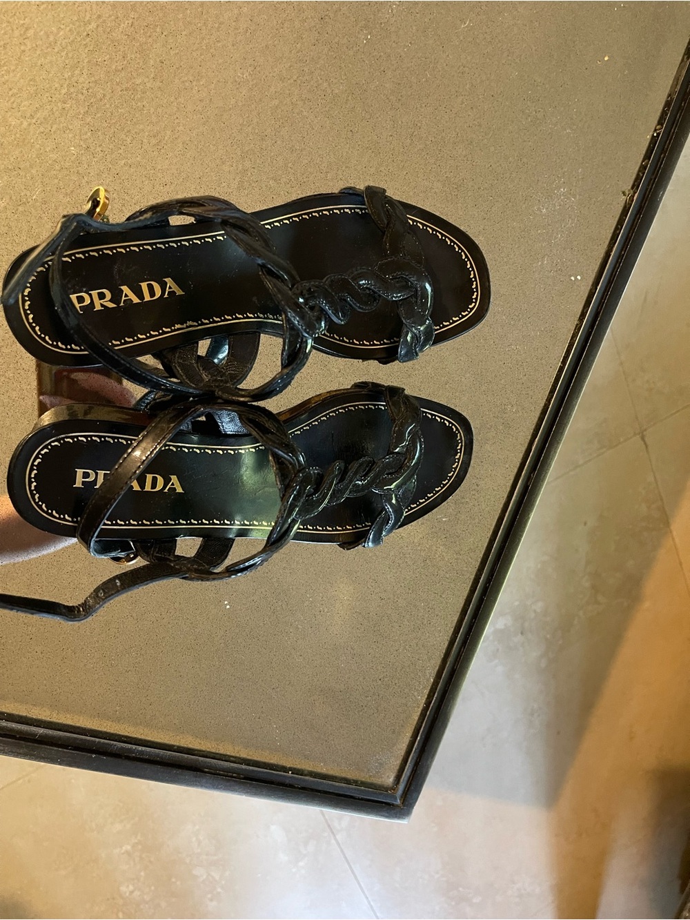 Prada Black Patent Leather Strappy Sandal